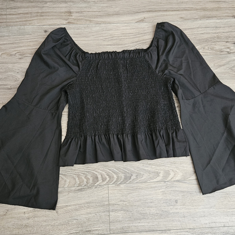 SHEIN Black Ruffled Bell‎ Sleeve Blouse